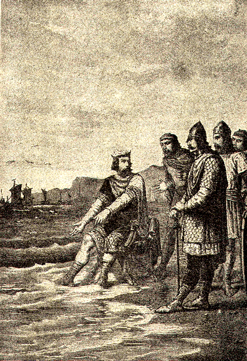 Canute rebukes his courtiers — high-contrast version