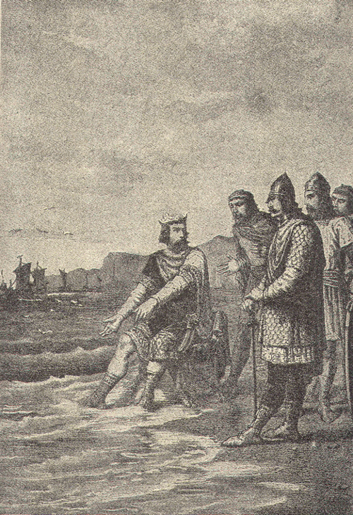 Canute rebukes his courtiers — public domain engraving